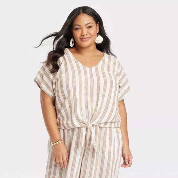 Ava & Viv Tops - Ava & Viv Women's Striped Tie-Front Top Size 2X